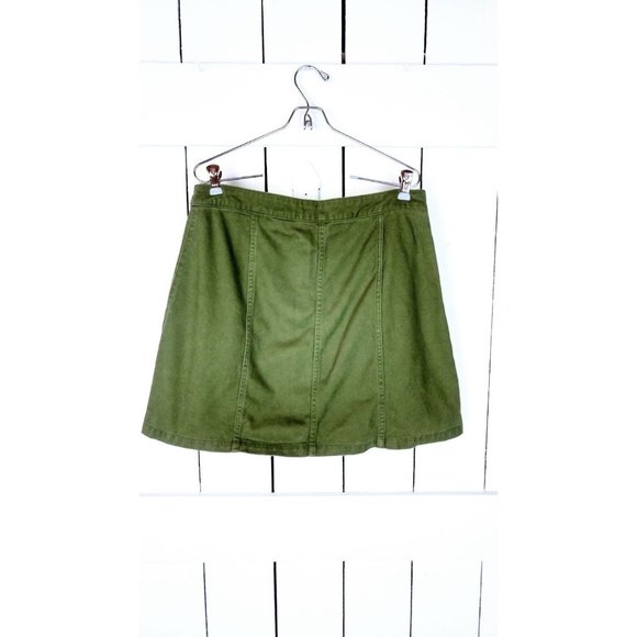 90s vintage army green button down cotton skirt - waist 30" - Picture 4 of 4